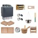 Sauna accessories in kit, including sauna heater and all the essentials for a sauna cabin