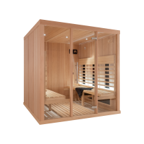 SAUNA DE INFRAVERMELHOS PARA 6 PESSOAS SA-IR3030P - BANCOS PARALELOS - REVESTIMENTO HEMLOCK - DESIGN B
