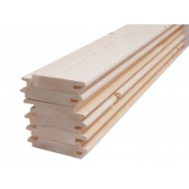 Aparência das paredes revestidas com lambris de madeira de abeto de 18 mm, para uso nas saunas profissional e domésticas