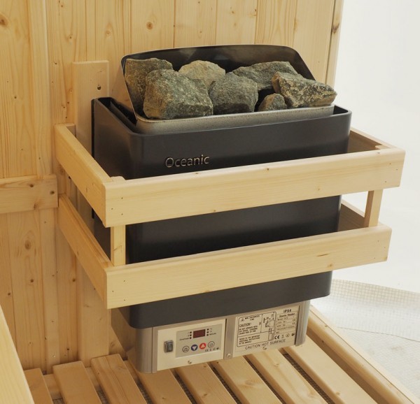 Protezione in legno per stufa da sauna