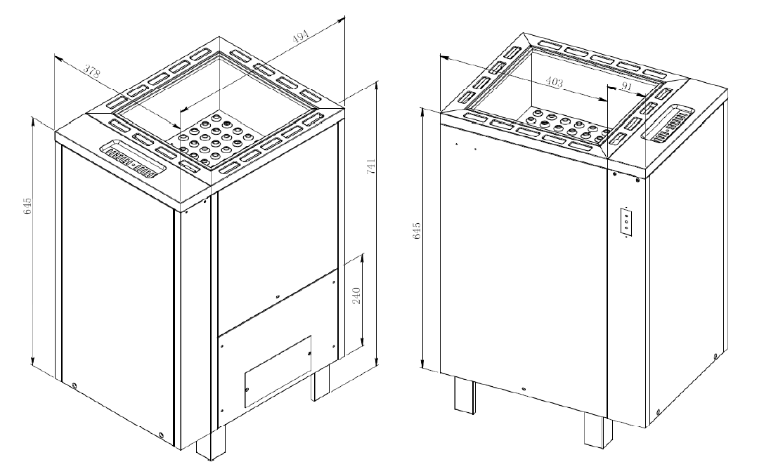Dimensions du poêle à sauna Apollo Oceanic