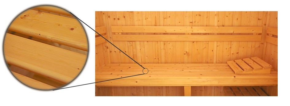 Madeira de abeto escandinavo selecionado para cabines de sauna, empregado na gama Celebration Oceanic