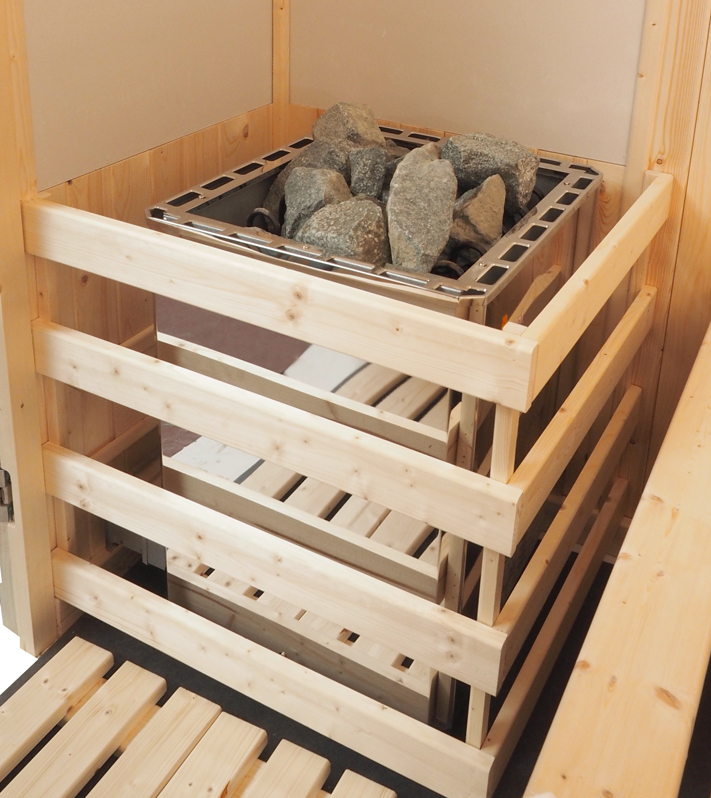 Protezione in legno per la stufa per sauna Oceanic con supporto a terra