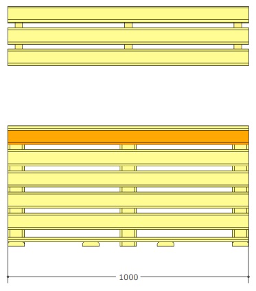 Disegno tecnico (vista frontale) del kit modulare per sauna finlandese Oceanic Saunas, con misure
