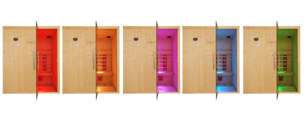 Colori della cromoterapia Oceanic in una sauna ad infrarossi