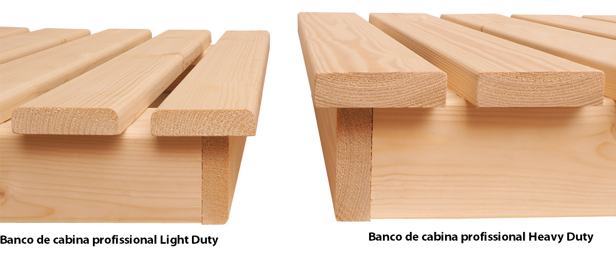 Comparação entre bancadas Heavy Duty e Light Duty em cabines de sauna Oceanic para uso profissional